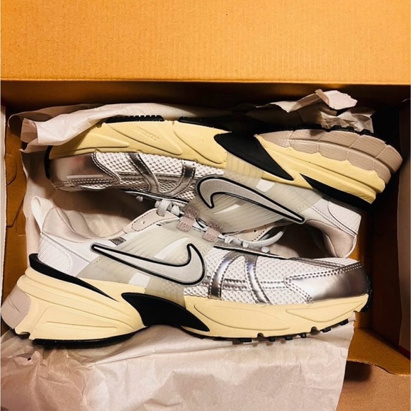 Nike Shoes - Nike Metallic Silver and Cream Chunky Runner Sneakers